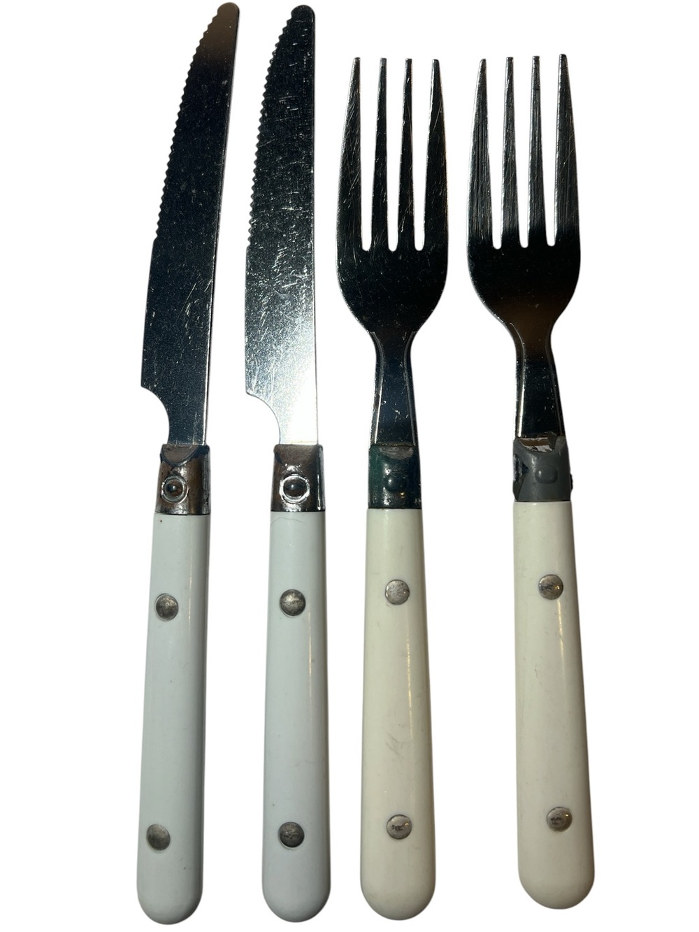 White Handle Vintage Butter Knife and Fork Set